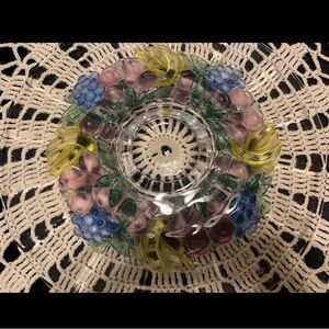 Vintage Indian Glass Pedestal Cake Platter w/Embossed Fruit